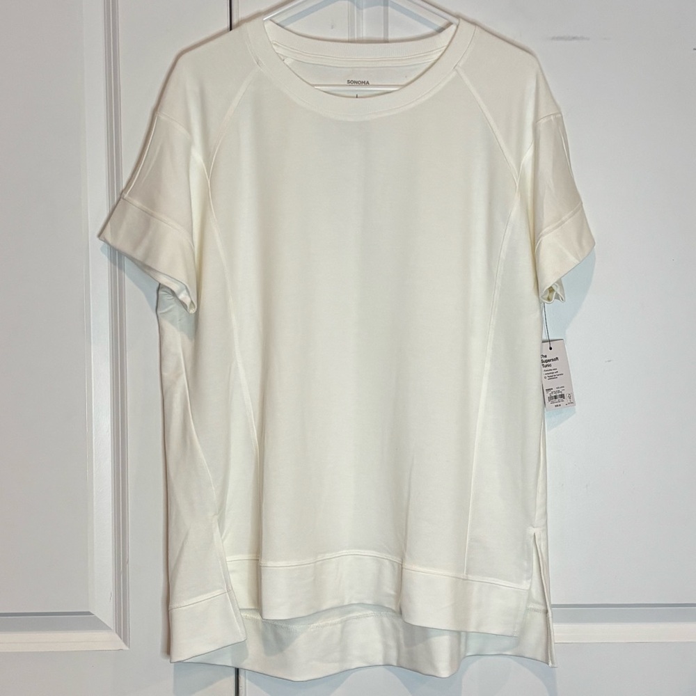 NWT Sonoma The Supersoft Tunic Top Short Sleeve Polar White L